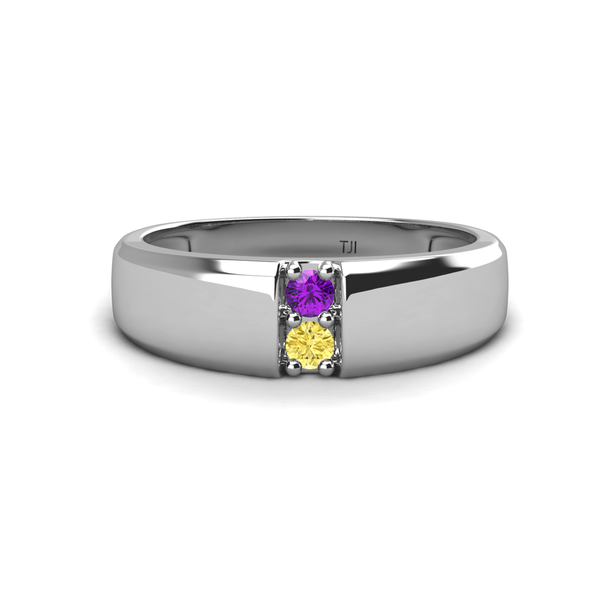 Ethan Amethyst and Yellow Sapphire 2 Stone Men Wedding Ring (7.80 mm) 